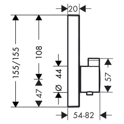 Смеситель встроенный термостат с 2 запорными клапанами Hansgrohe ShowerSelect  15763000 схема