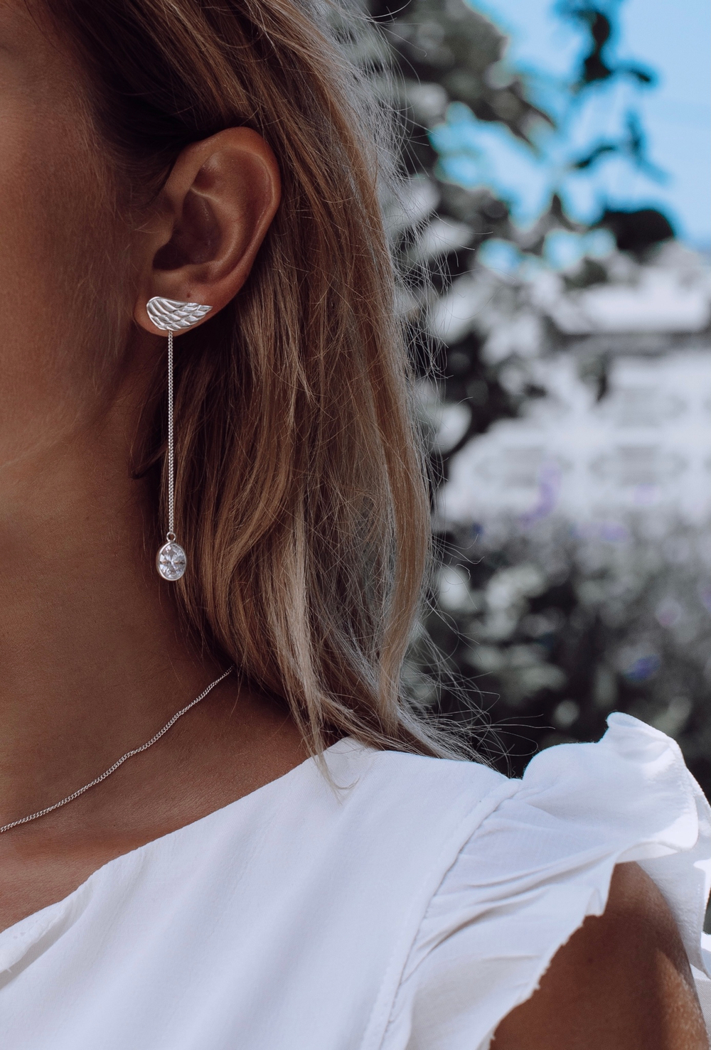 Серьги-трансформеры «Невесомость» с белым цирконом