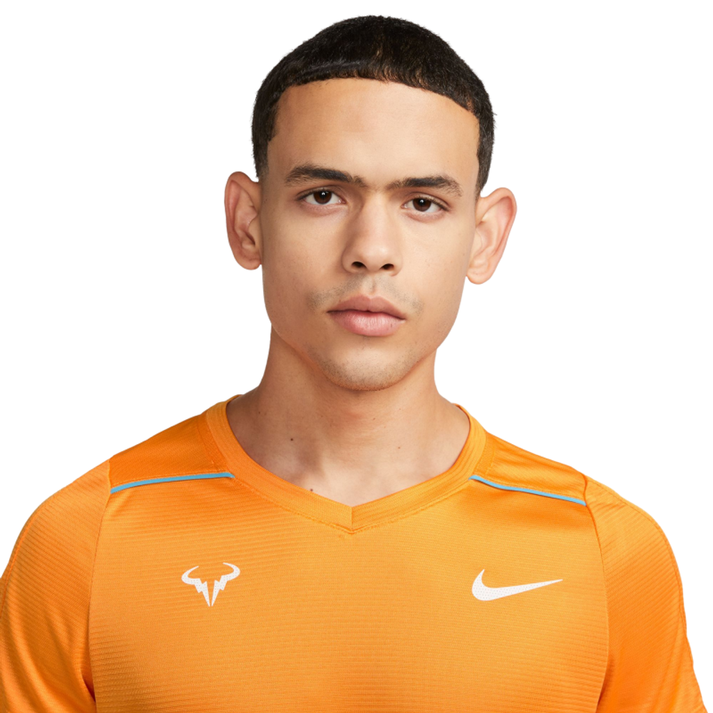 Футболка мужская теннисная Nike Court Dri-Fit Rafa Challenger Top - vivid orange/baltic blue/white
