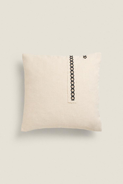 ZARA HOME ХЛОПКОВЫЙ ЧЕХОЛ ДЛЯ ДЕКОРАТИВНОЙ ПОДУШКИ С ВЫШИВКОЙ, СВЕТЛО-БЕЖЕВЫЙ