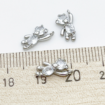 Подвеска Мишка (маленький!), родиевое покрытие, фианиты, размер 12*6 мм, цена за 1 шт