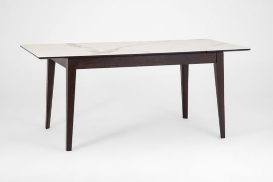 Стол Франк (дуб/нога светлый дуб с чёрной патиной/столешница керамика жемчуг)