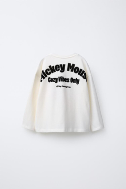 ZARA ФУТБОЛКА СРЕДНЕГО ВЕСА С ВЫШИВКОЙ «МИККИ МАУС» © DISNEY, ЭКРЮ