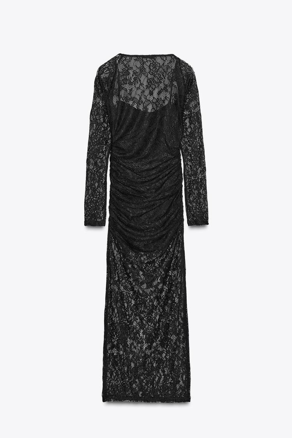 ZARA КРУЖЕВНОЕ ПЛАТЬЕ МИДИ, ЧЕРНЫЙ