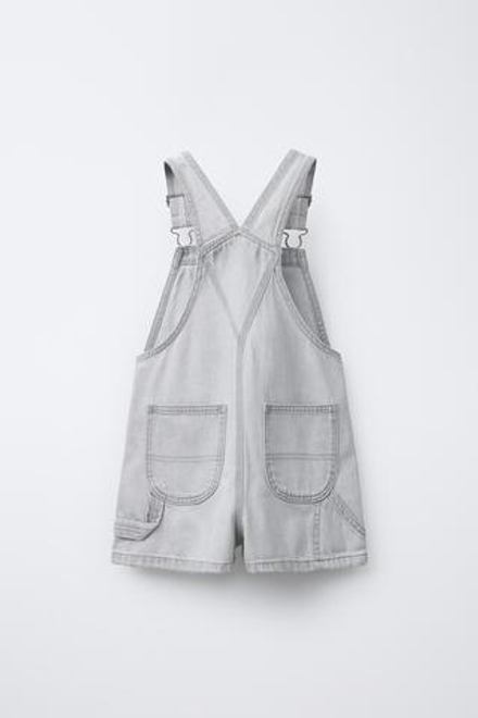 ZARA КОРОТКИЙ ДЖИНСОВЫЙ КОМБИНЕЗОН, ЖЕМЧУДНО-СЕРЫЙ