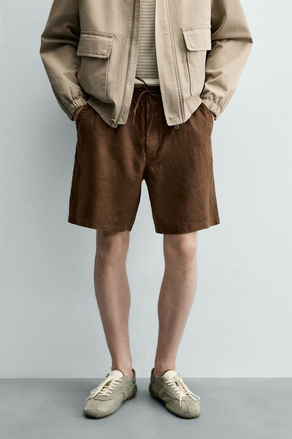 ZARA ШОРТЫ RELAXED FIT ИЗ 100% ЛЬНА, КОРИЧНЕВЫЙ