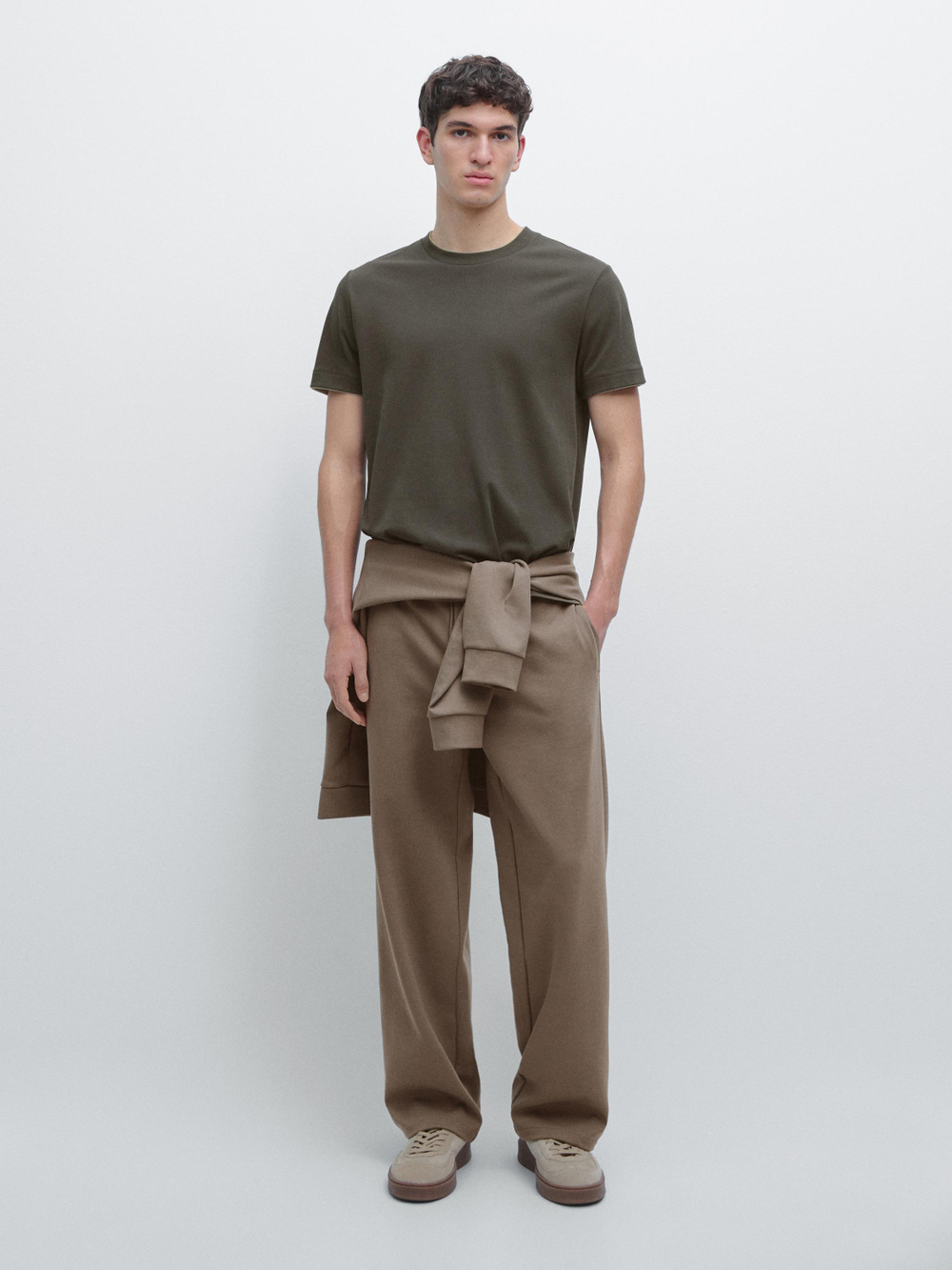 Massimo Dutti Спортивные брюки-джоггеры из смесовой хлопковой ткани, хаки