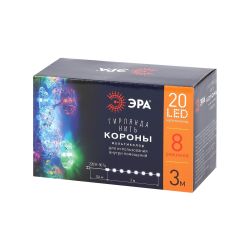 Светодиодная новогодняя гирлянда ЭРА ENIN-3K нить Короны 3 м мультиколор
