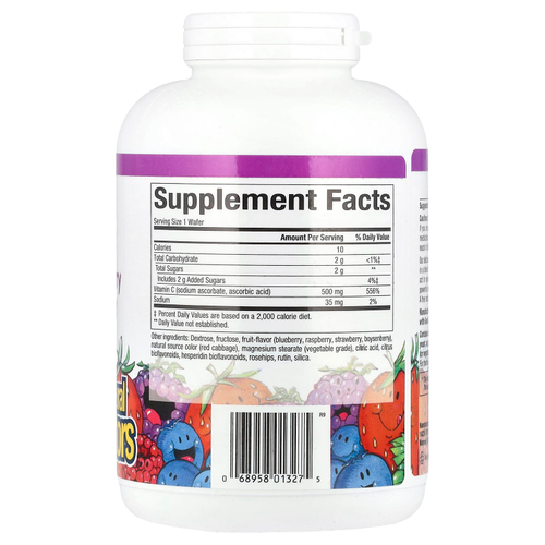 Natural Factors, жевательные таблетки с витамином C, со вкусом фруктов, голубика, малина и бойзенова ягода, 500 мг, 180 жевательных таблеток