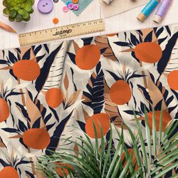 Ткань флис оранжевая абстракция листьев