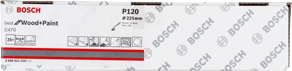 Шлифлист Bosch 225 мм, 1 шт, без отверстий К180 2608621031/1
