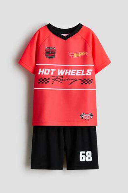 H&M Комплект из футболки и шорт с принтом, красный