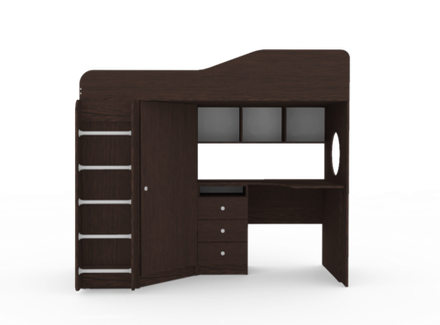 Кровать-чердак КарИВи Кадет 1 с металлической лестницей Венге Венге