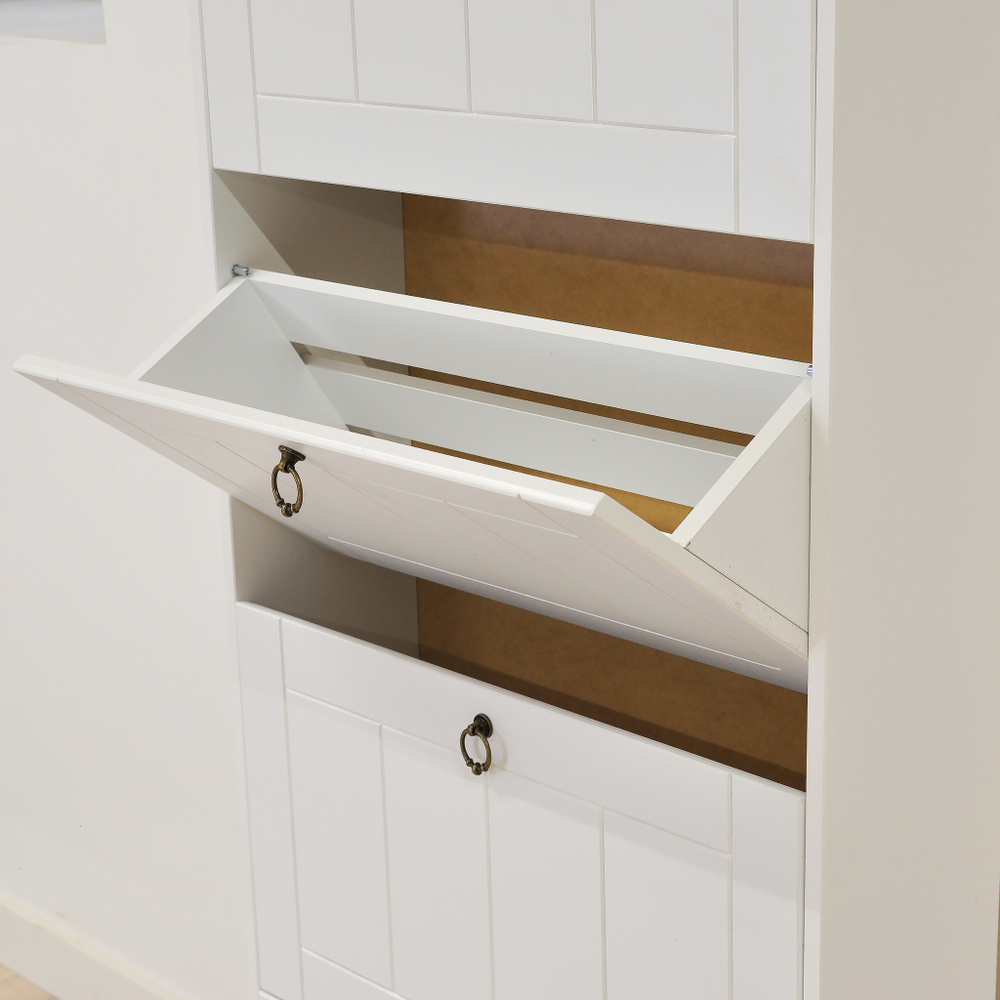 Обувница для прихожей Индра, закрытая, высокая из МДФ, белый