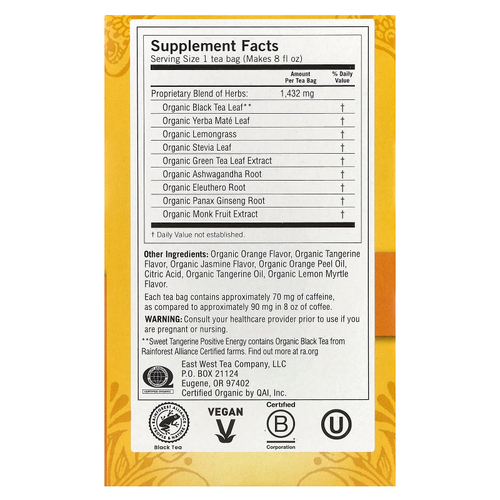 Yogi Tea, Positive Energy, сладкий мандарин, 16 чайных пакетиков, 29 г (1,02 унции)