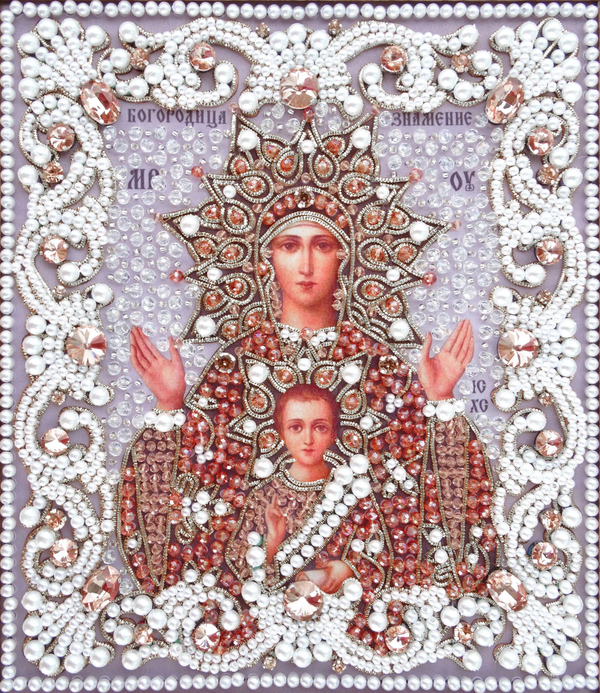 ЖС-12-СР Набор для вышивания хрустальными камнями Богородица Знамение (розовый)