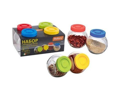 Набор Банка для сыпучих продуктов VASO 0,15л (стекло) с пластиковой крышкой, 3606 Mallony - 4шт.
