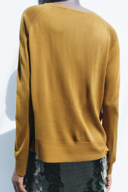 ZARA БАЗОВЫЙ ДЖЕМПЕР ИЗ ТОНКОГО ТРИКОТАЖА, ЦВЕТ ОЛИВКОВОГО МАСЛА