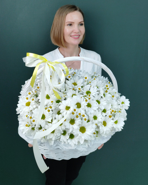 Пышная корзина ромашек(00279)