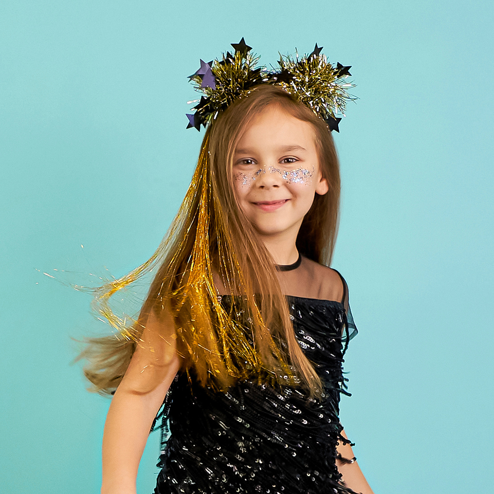 Ободок, Шарики из дождика, Черный/Золото