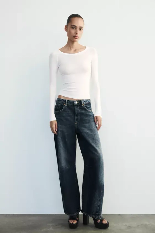 ZARA ДЖИНСЫ TRF BAGGY BALLOON СО СРЕДНЕЙ ПОСАДКОЙ, МОРСКОЙ СИНИЙ