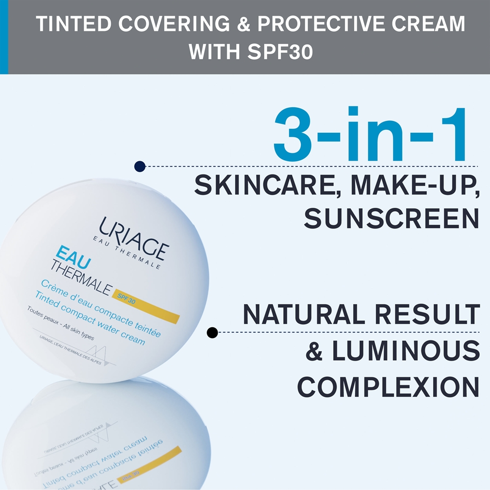 Uriage Eau Thermale Water Cream Tinted Compact SPF 30 - Шелковистая пудра для выравнивания тона кожи, 10 g