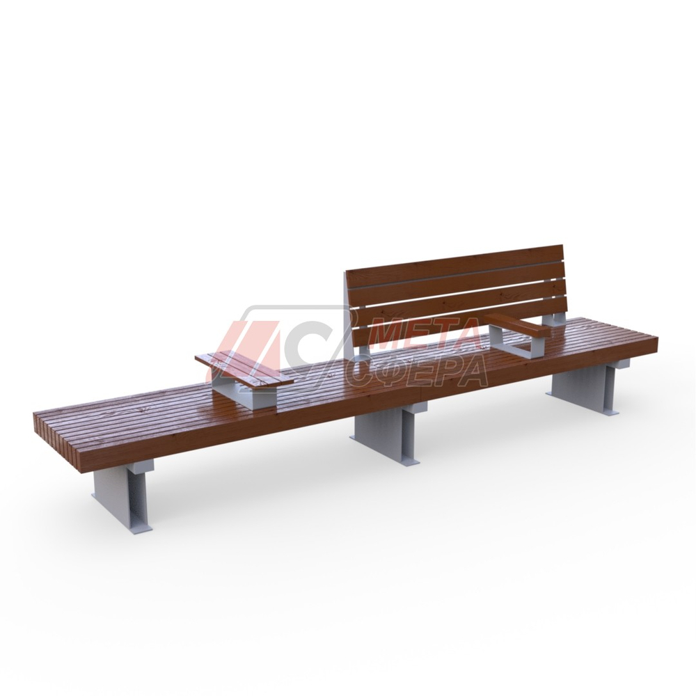 Скамейка Rail Road 03 двойная с подлокотником и подставкой