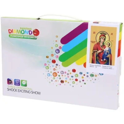 Алмазная мозаика на подрамнике с полным заполнением «МИР ЯРКИХ КРАСОК», дева Мария с младенцем, 20*30 см