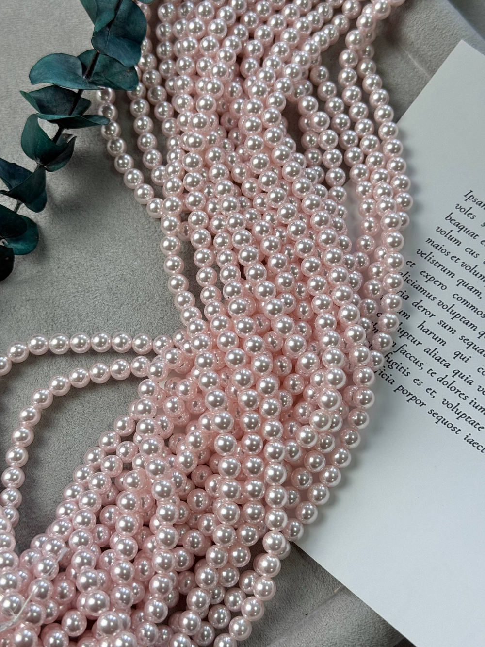 Жемчуг Premium, Нежно-розовый, 6 мм, нить 40 см