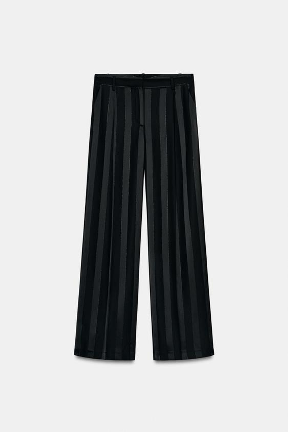 ZARA БРЮКИ JACQUARD В ПОЛОСКУ С МЕТАЛЛИЗИРОВАННОЙ НИТЬЮ, ЧЕРНЫЙ