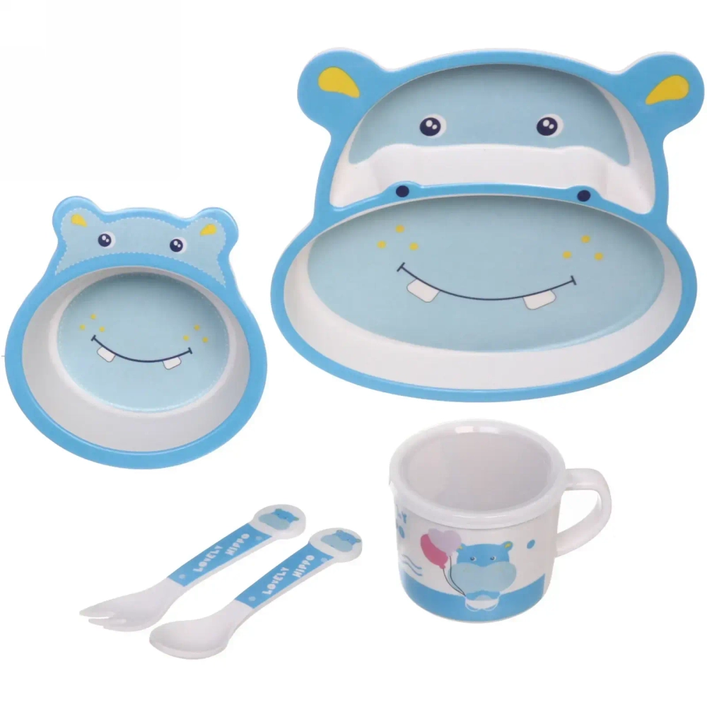 Набор детской посуды из бамбука 5 предметов «Бегемот»