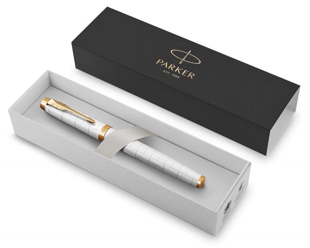 Ручка роллер Parker IM Premium T318  Pearl GT F черные чернила, в подарочной коробке