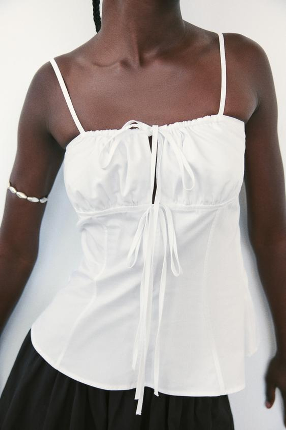 ZARA ТОП ИЗ ГАБАРДИНА С ЗАВЯЗКАМИ, БЕЛЫЙ