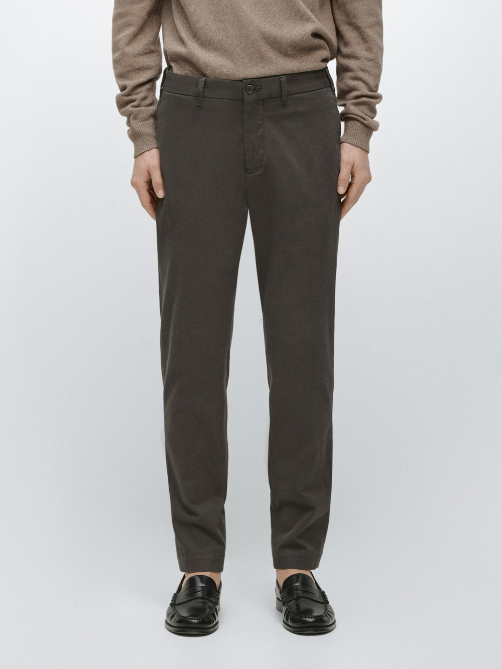 Massimo Dutti Зауженные брюки из смесовой хлопковой ткани, коричневый