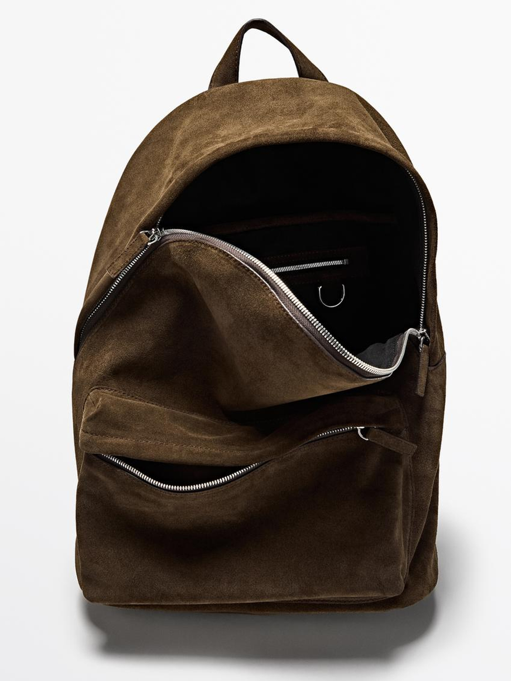 Massimo Dutti Рюкзак из кожи наппа на молнии, хаки