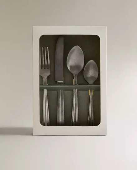 ZARA HOME НАБОР СТОЛОВЫХ ПРИБОРОВ ИЗ ВИНТАЖНОЙ СТАЛИ (4 ШТУКИ), СЕРЕБРО