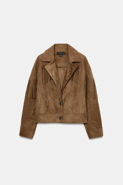 ZARA КУРТКА С БАХРОМОЙ ИЗ ИСКУССТВЕННОЙ ЗАМШИ, РЫЖЕВАТО-КОРИЧНЕВЫЙ