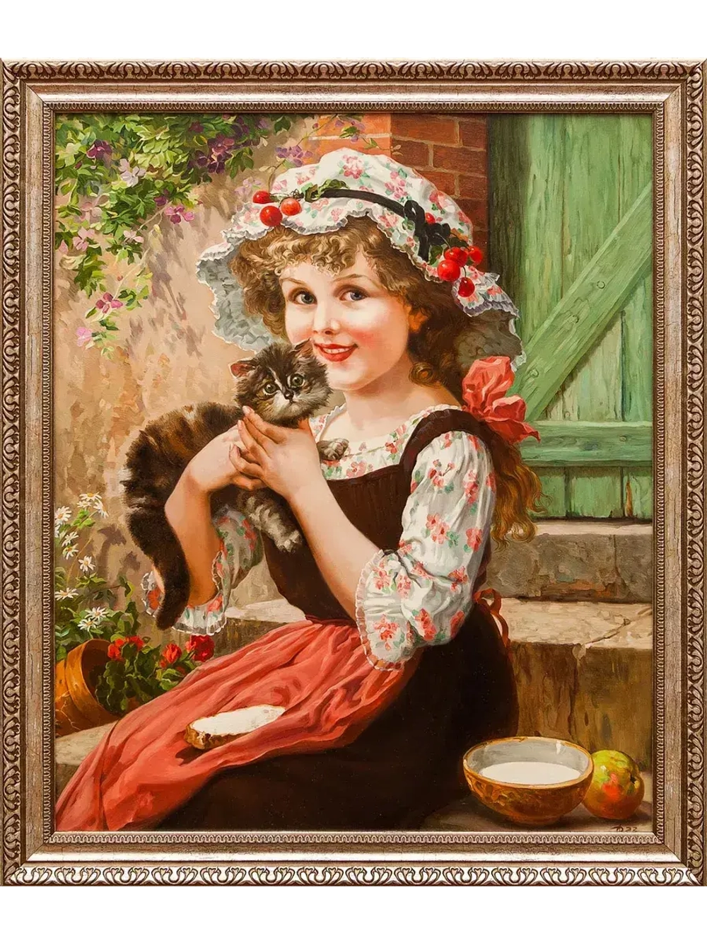 Картина маслом "Девочка с котенком" (Копия картины Вернона) Дельцов