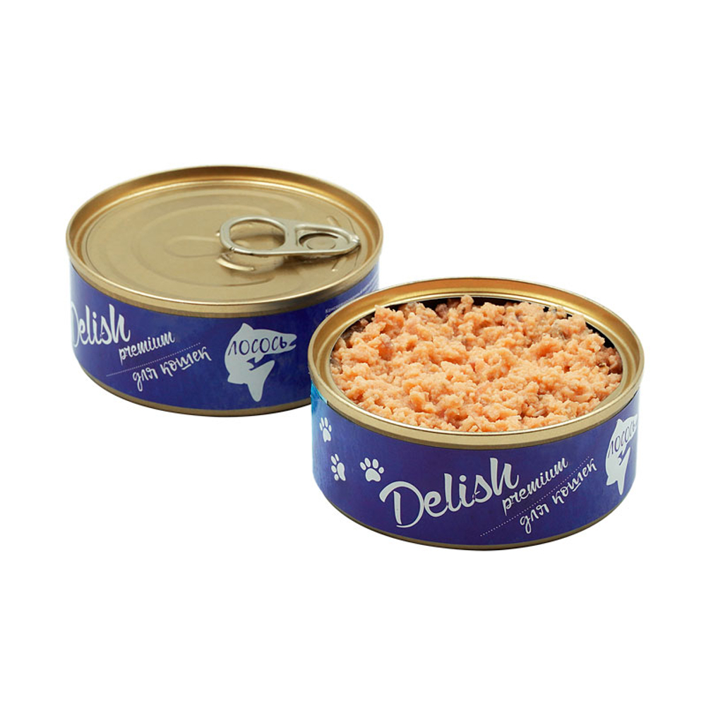 Консервы DELISH Premium для кошек с мясом лосося - 100 гр