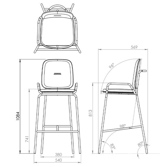 Стул барный ror, 2 frame, велюр, черный/черный