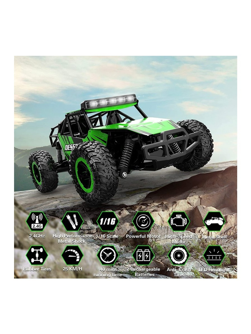 Радиоуправляемый внедорожник Volantex RC Desert King зеленый 4WD 2.4G 1/16 RTR