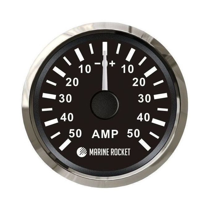 Амперметр аналоговый -/+50 А, черный циферблат, нержавеющий ободок, д. 52 мм, Marine Rocket
