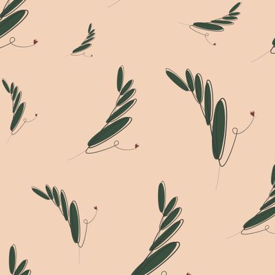 Контурные веточки с листочками и сердечками