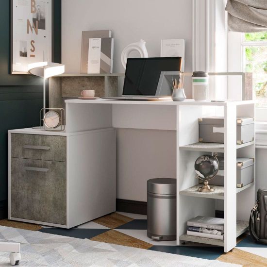 Лайф bts Стол компьютерный белый/бетон, СП