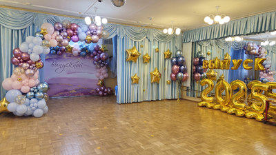 Оформление зала на выпускной в детском саду в розово-голубых тонах