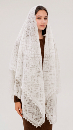 Оренбургский пуховый платок-паутинка А160-02 экрю