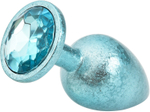 Голубая алюминиевая анальная пробка с кристаллом - 10 см. (Цвет: голубой)