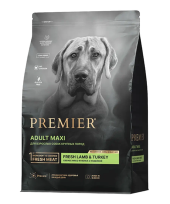 Сухой корм для взрослых собак Premier Dog Adult Maxi крупных пород с чувствительным пищеварением ягненок с индейкой 3кг