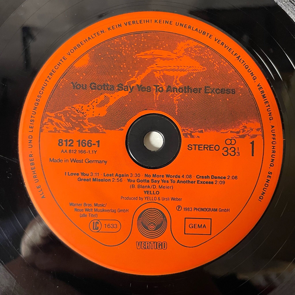Винтажная виниловая пластинка LP Yello You Gotta Say Yes To Another Excess (Germany 1983)
