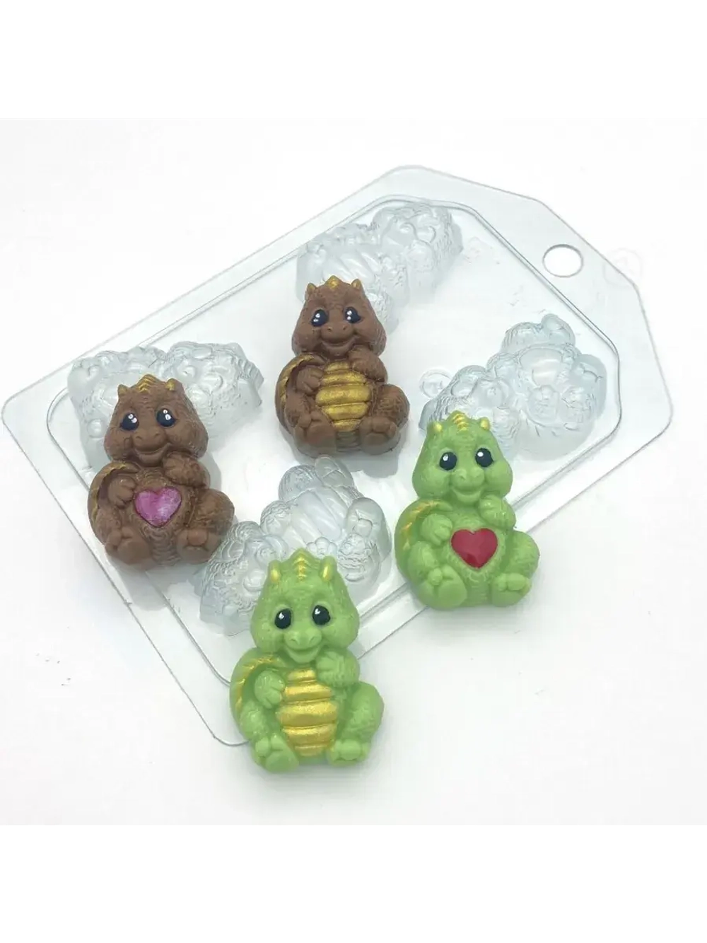 Пластиковая форма для шоколада Дракон с пузиком 45 мм (4 ячейки)